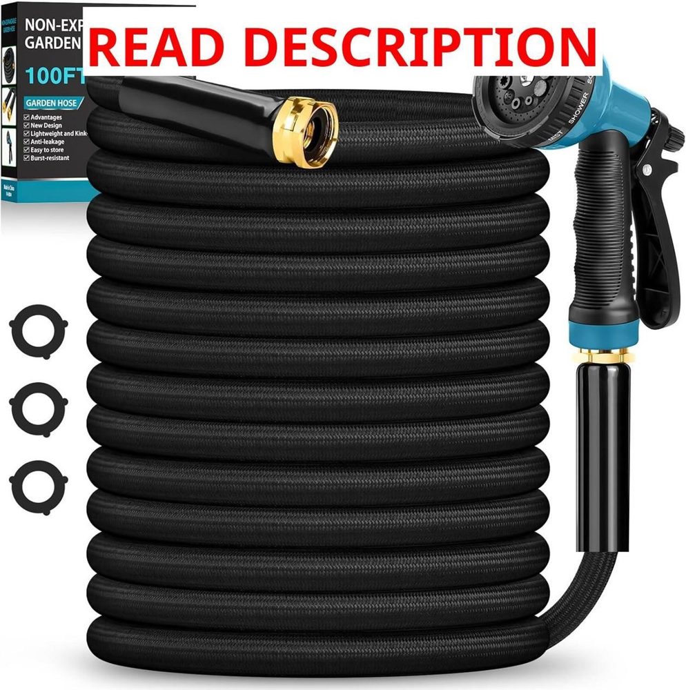 Garden Hose 100FT Non-Expanding with Nozzle