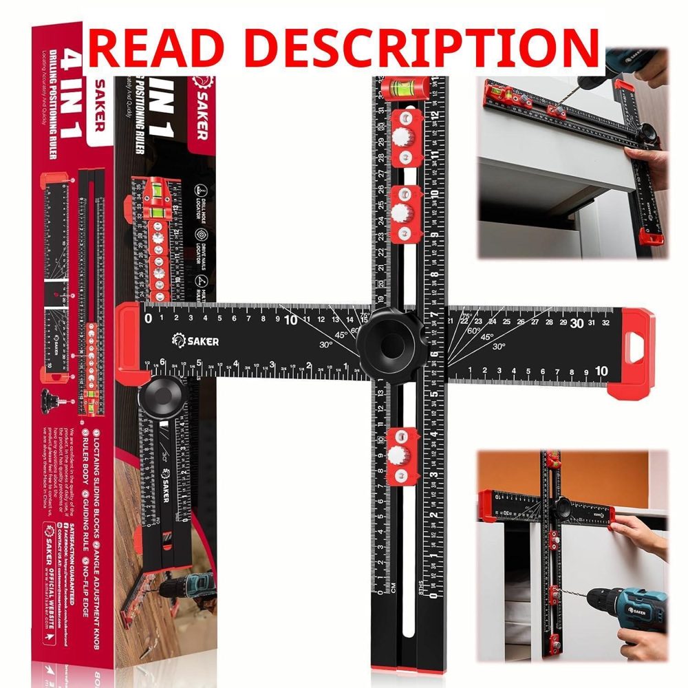 Saker 4-in-1 Drilling Ruler Adjustable T-