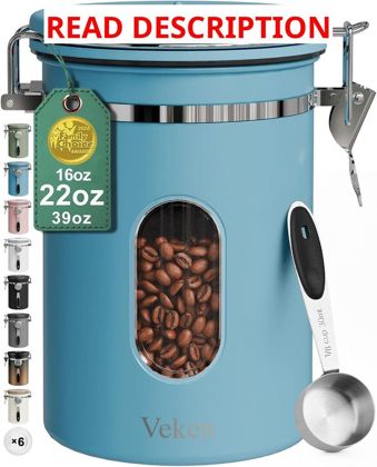 Veken Coffee Canister with Window 22oz Blue