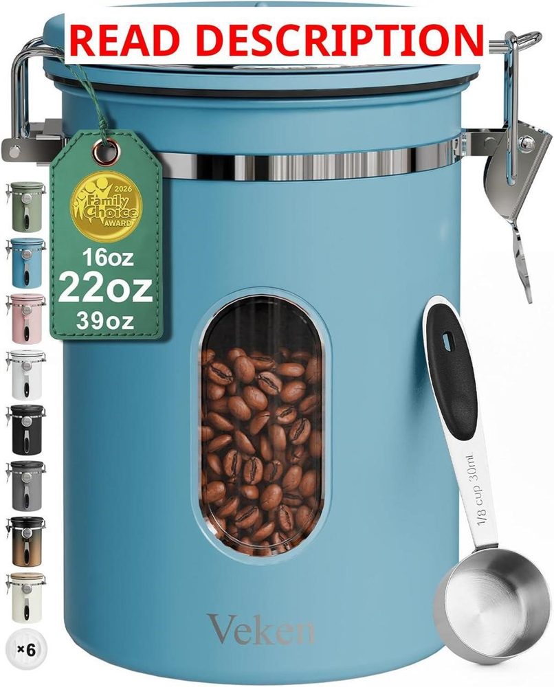 Veken Coffee Canister with Window 22oz Blue