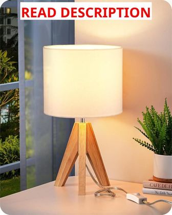 EDISHINE Wood Tripod Table Lamp with Shade