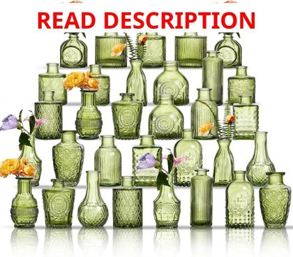 Glass Bud Vases Set of 32 - Green