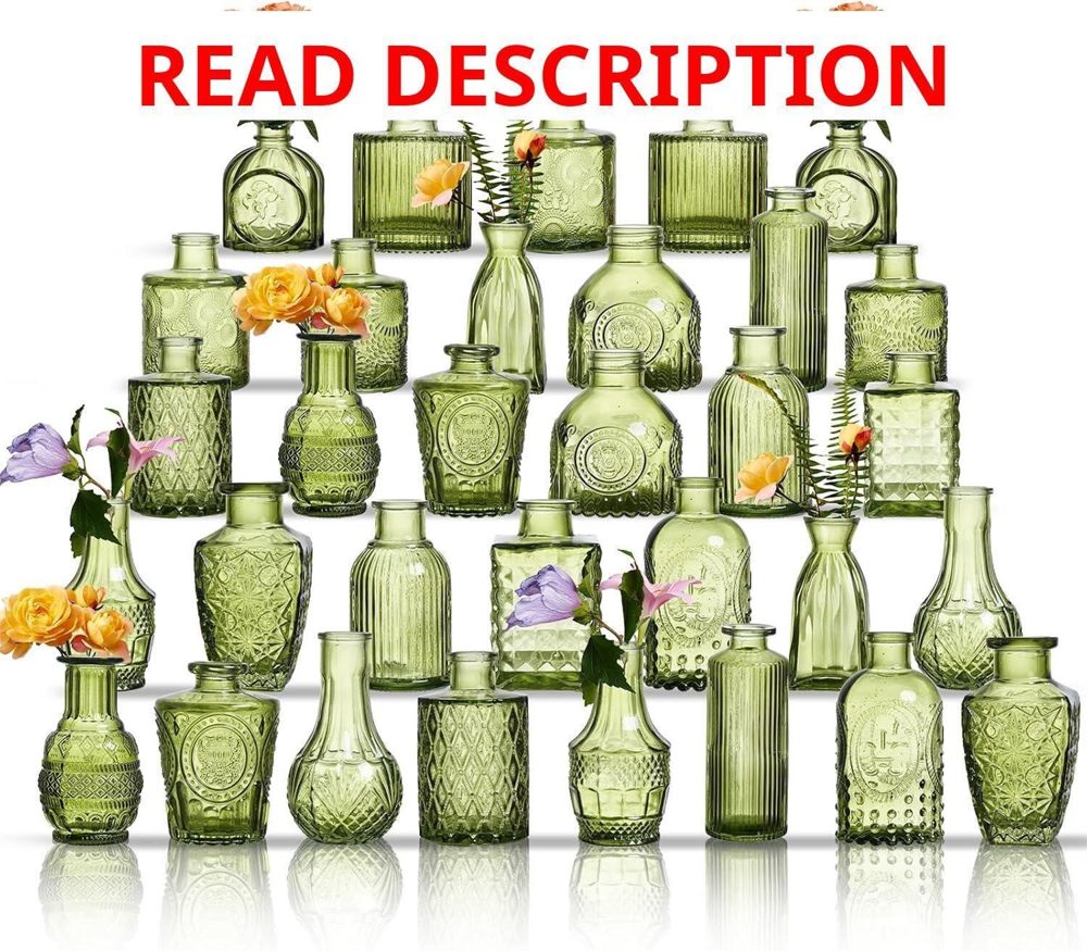 Glass Bud Vases Set of 32 - Green