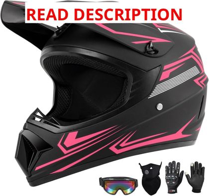Kids Dirt Bike Helmet Set (Goggles) Pink XL