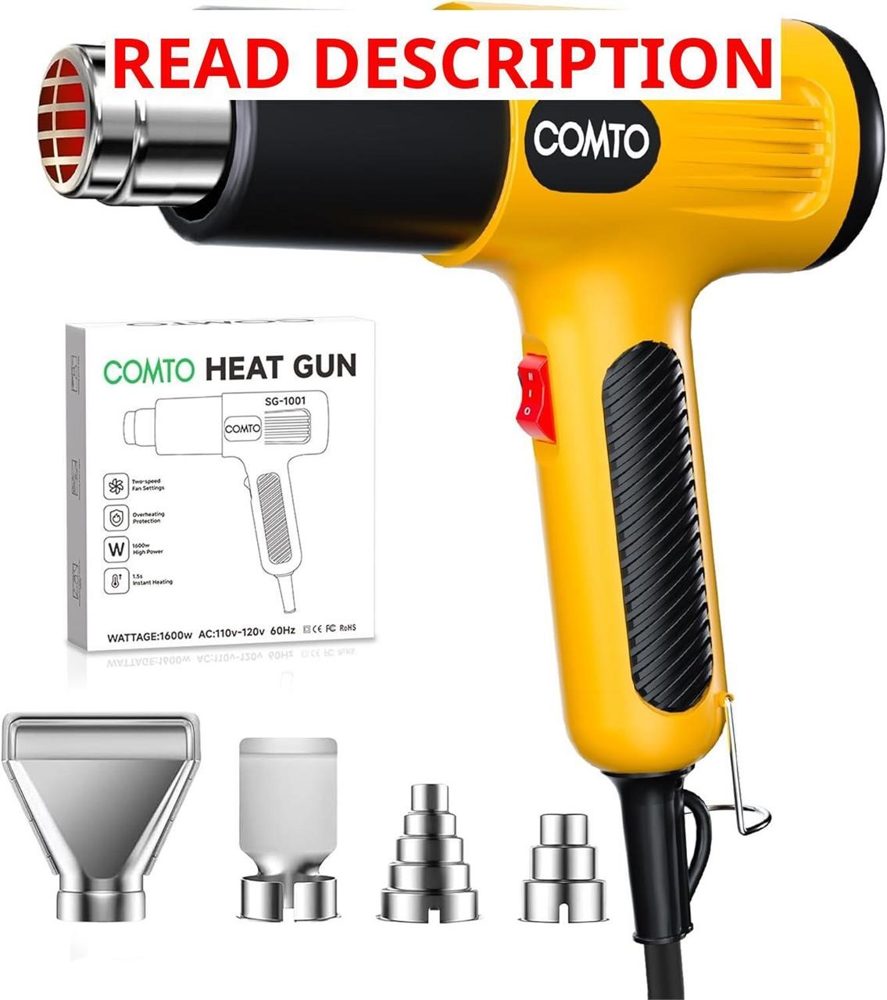 1600W Heat Gun 2 Temps 4 Nozzles - Yellow