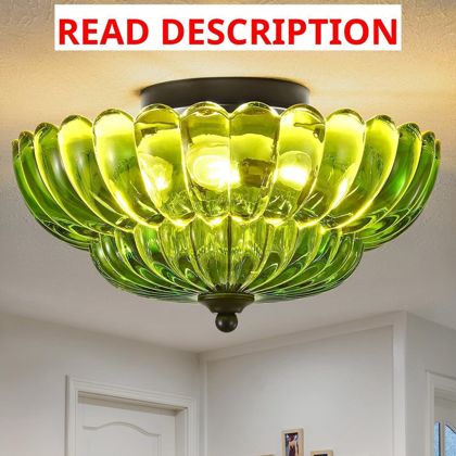 Black Ceiling Light 12" Green Glass Mount