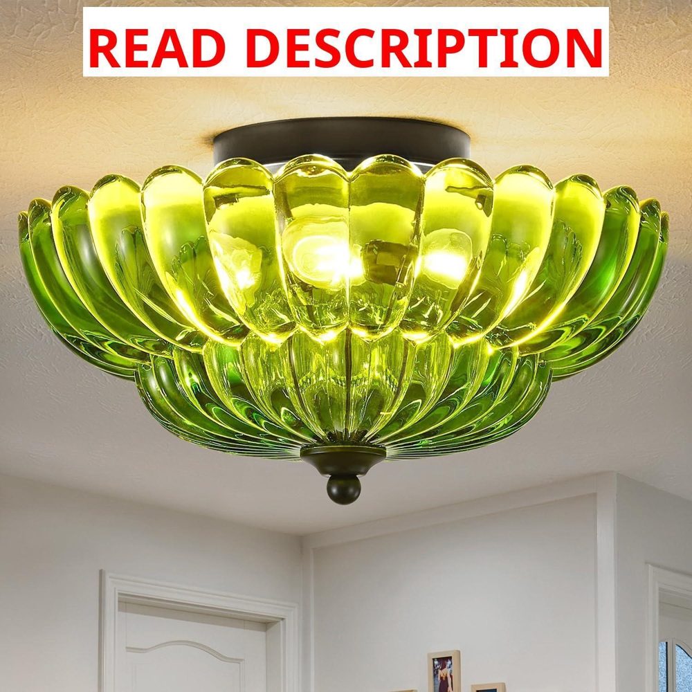 Black Ceiling Light 12" Green Glass Mount