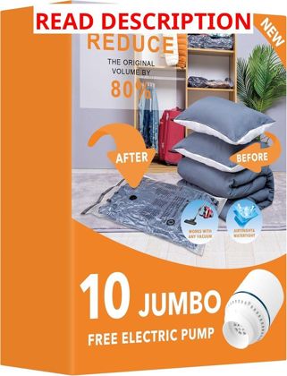 GONGSHI Vacuum Seal Bags with Pump 10 Jumbo