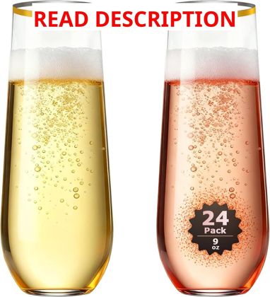 Gold Rim Stemless Champagne Flutes 9 oz (24)