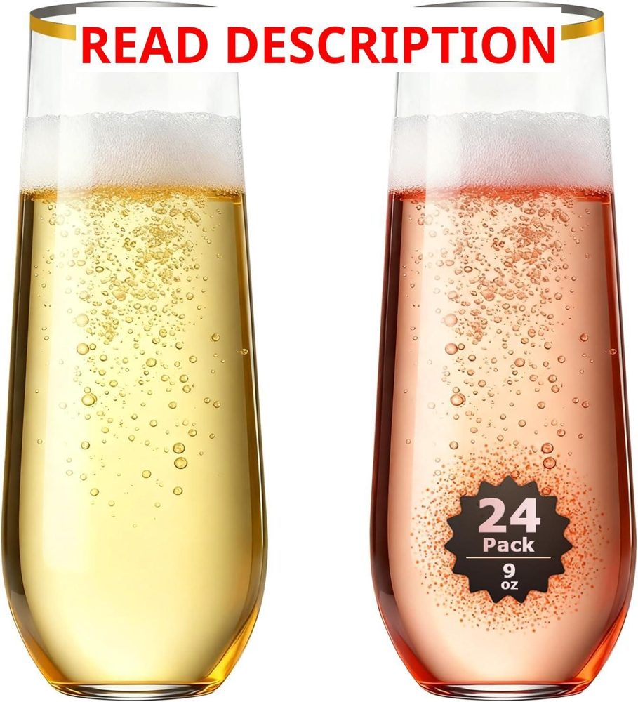 Gold Rim Stemless Champagne Flutes 9 oz (24)