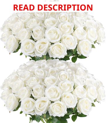 Hananona 50 Pcs Artificial Roses White 50