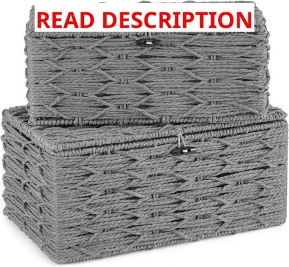 Mkono Storage Basket with Lid (Set of 2) Grey