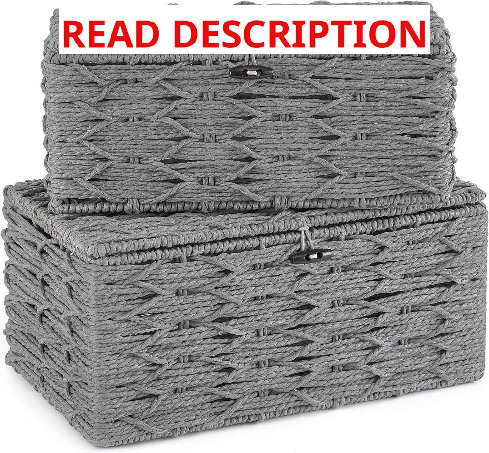 Mkono Storage Basket with Lid (Set of 2) Grey