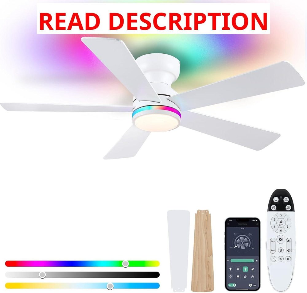 White RGB Ceiling Fans with Lights - 46"