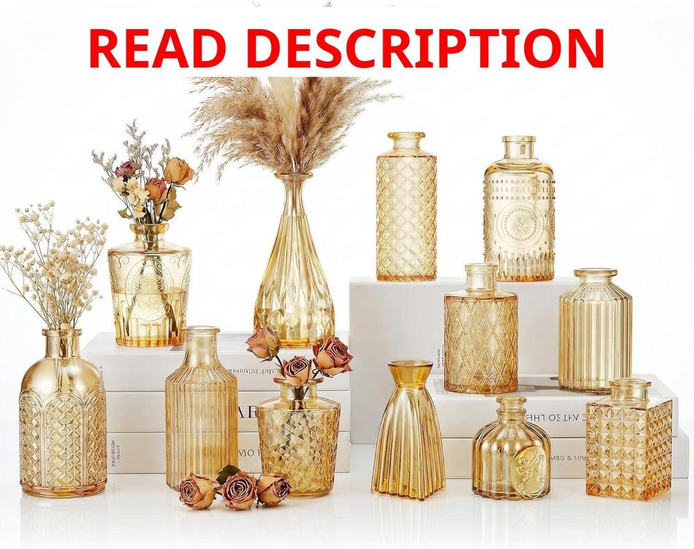 12 Pcs Clear Bud Vases Set Glass Mini Gold