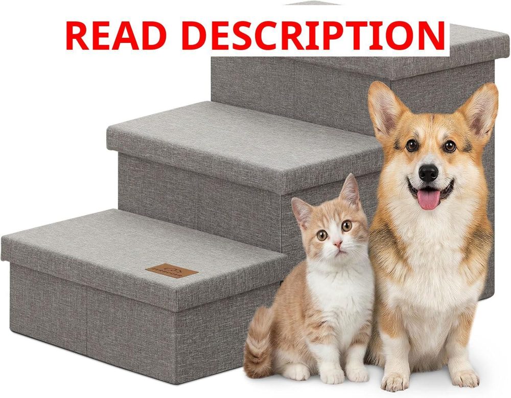 Zerbuger Dog Stairs with Storage Grey 3 Steps