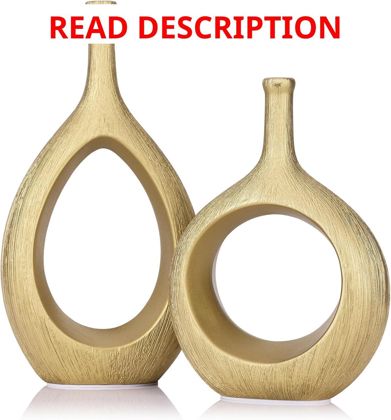 LCCCK Matte Gold Ceramic Vase Set of 2