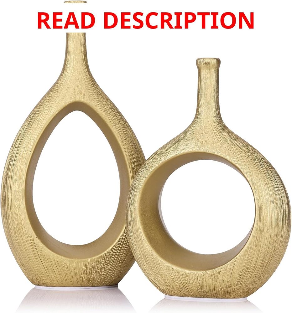 LCCCK Matte Gold Ceramic Vase Set of 2