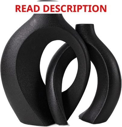 Black Hollow Vase Set 2 Boho Donut (6.3x8")