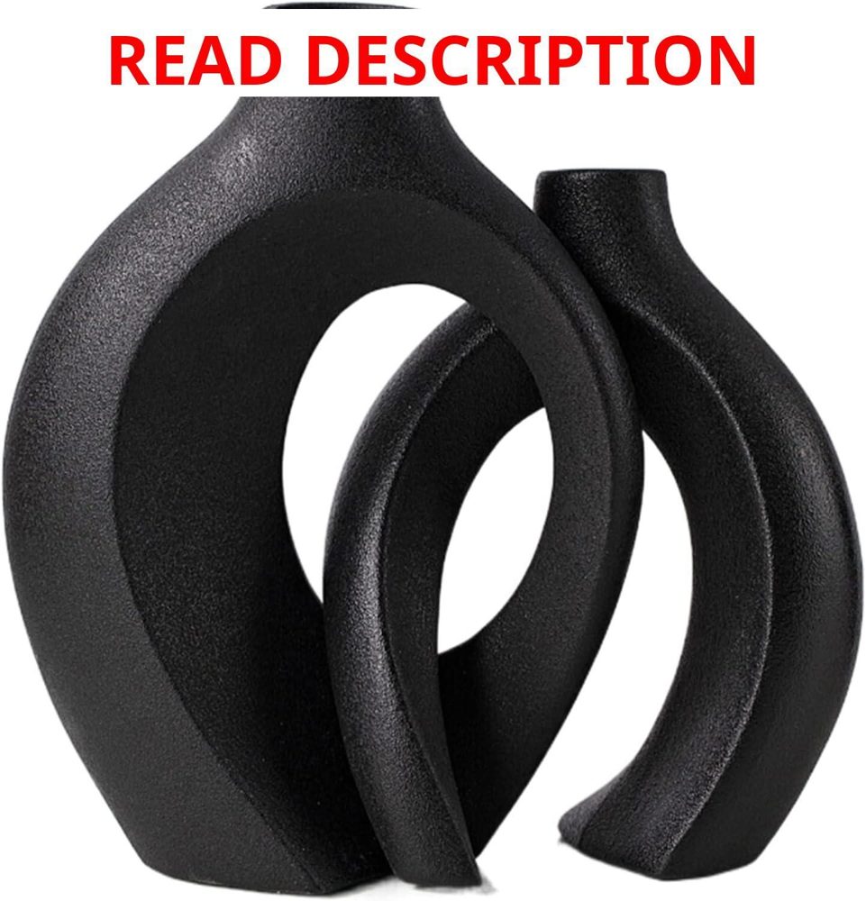 Black Hollow Vase Set 2 Boho Donut (6.3x8")