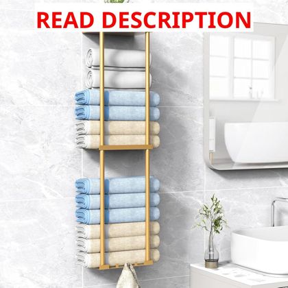Liuoud Towel Rack Wall-Mount Gold Holds 6