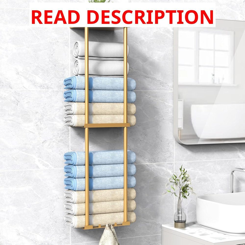 Liuoud Towel Rack Wall-Mount Gold Holds 6