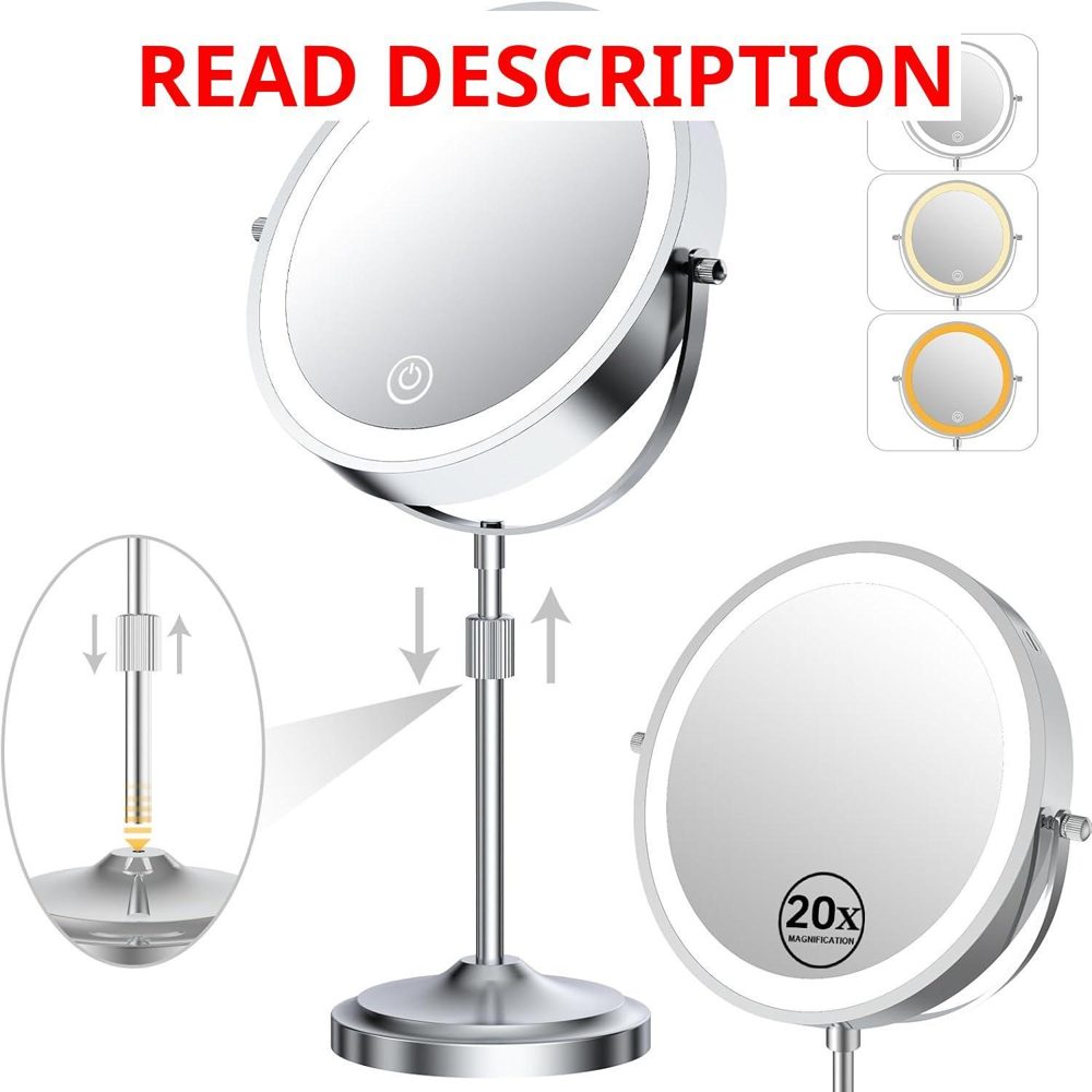 20" Tall Lighted Mirror 1X-20X Chrome