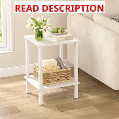 TUTOTAK End Table 2-Tier White Nightstand
