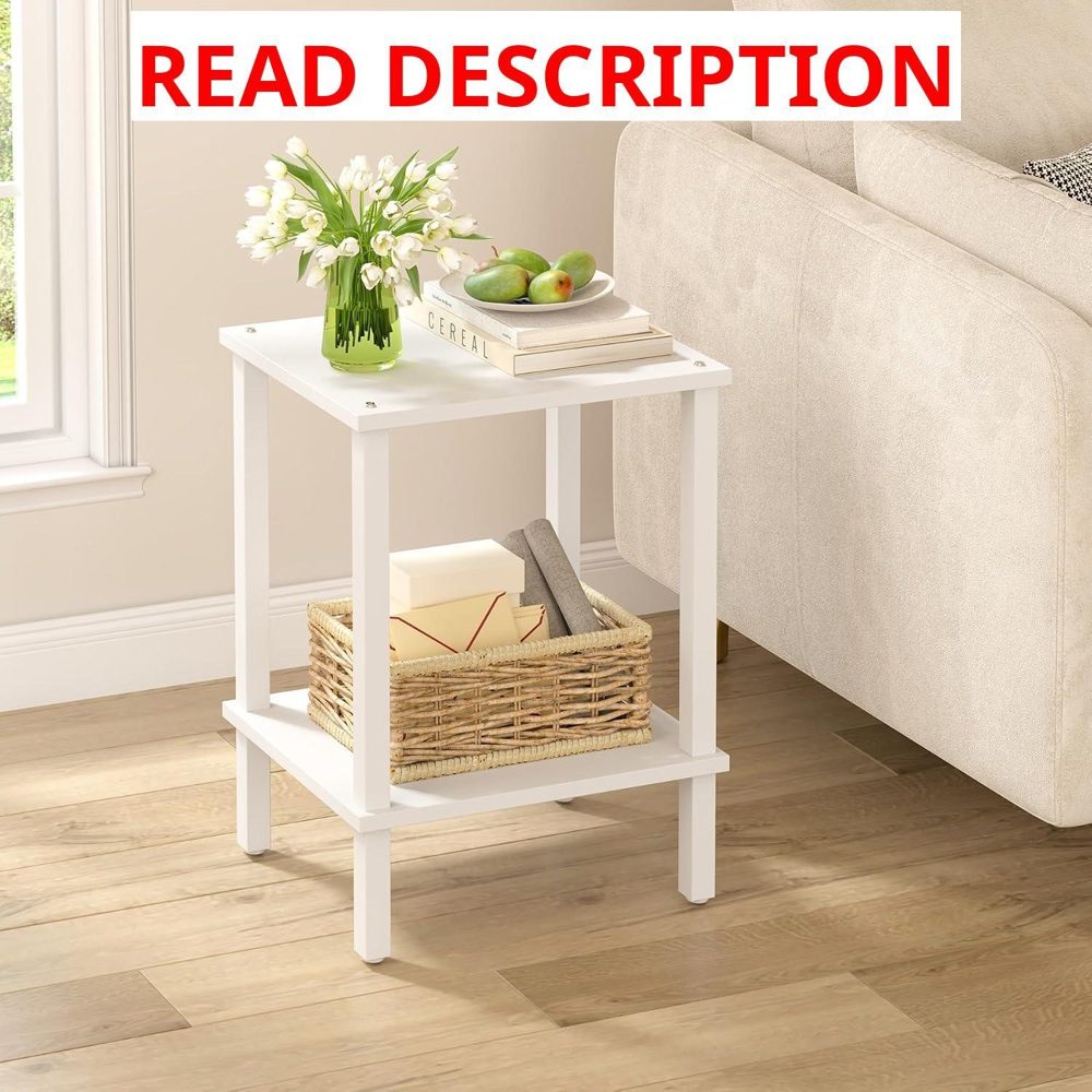 TUTOTAK End Table 2-Tier White Nightstand