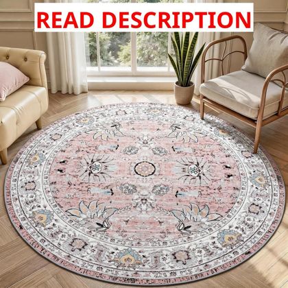 4ft Round Washable Rug   Pink Circle Non-Slip