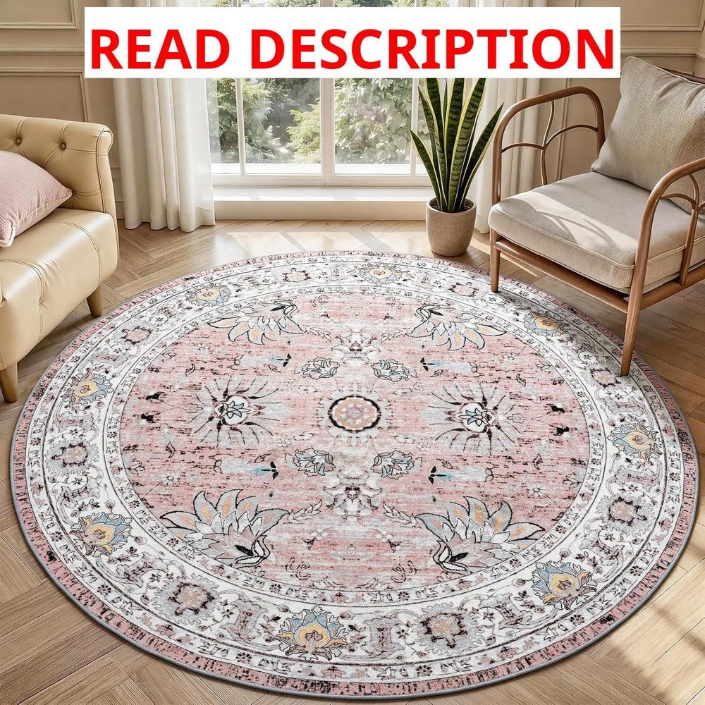 4ft Round Washable Rug   Pink Circle Non-Slip