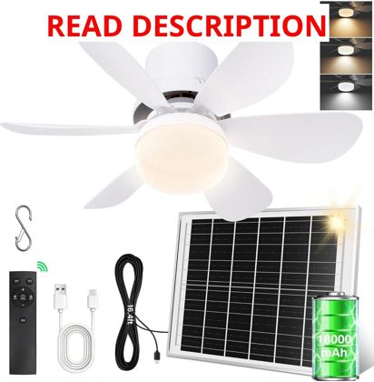 Solar Outdoor Ceiling Fan USB Rechargeable