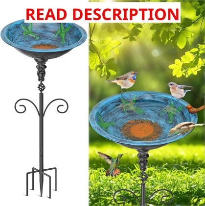 Vintage Metal Bird Bath with 5 Prongs Blue