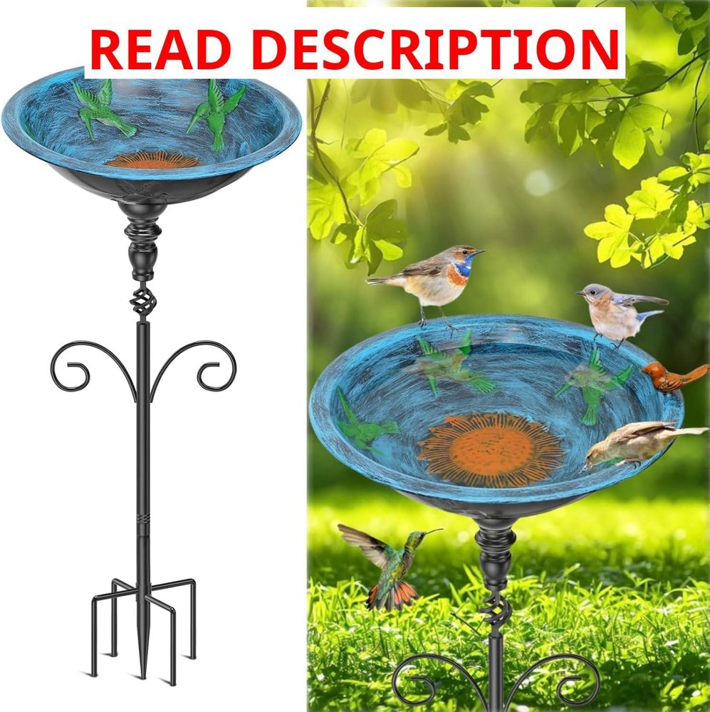 Vintage Metal Bird Bath with 5 Prongs Blue