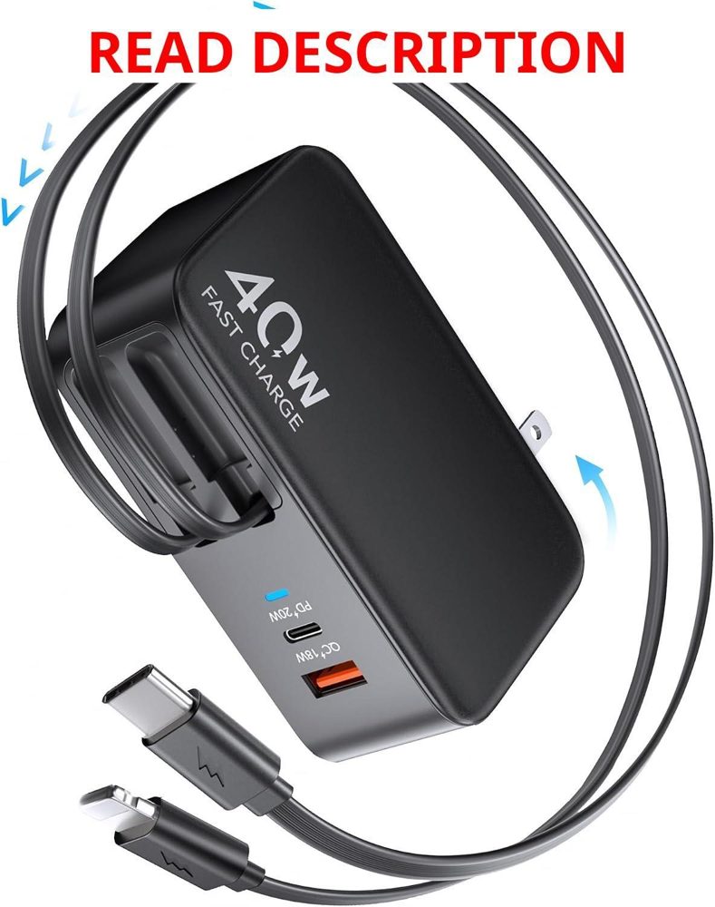 Retractable USB-C Wall Charger 40W