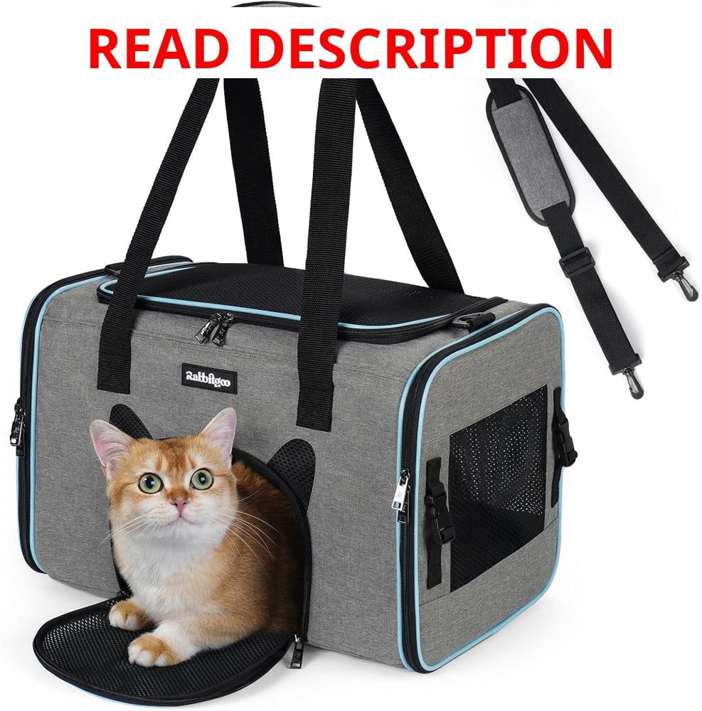 rabbitgoo Cat Carrier Soft with Buckles Grey