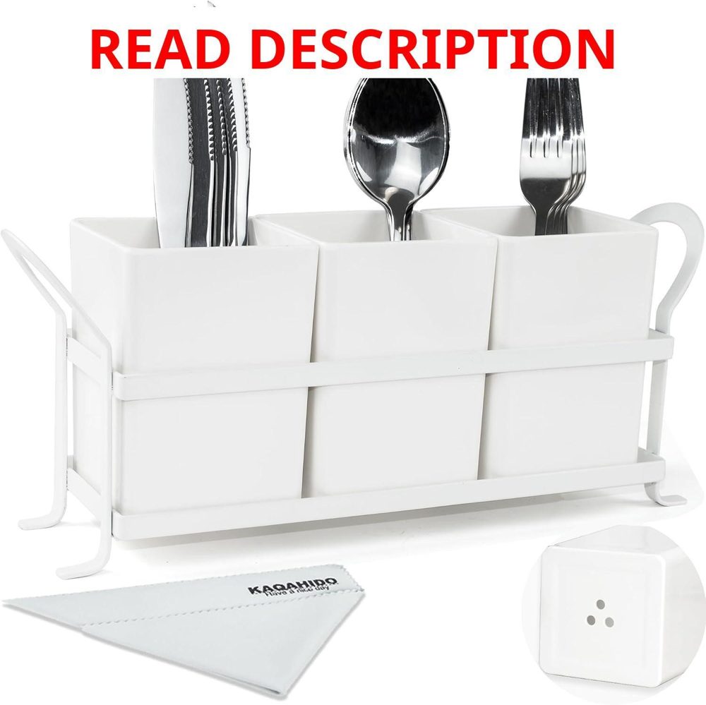 KAQAHIDO Utensil Caddy with Drain Holes White
