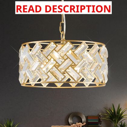 12" Gold Crystal Chandelier 4-Light Drum