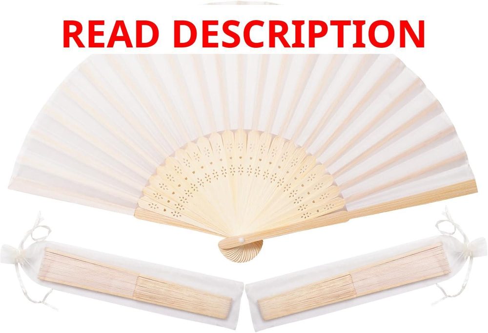 Sepwedd 50pcs Cream Silk Fan with Organza Bags