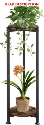 2 Tier Indoor Plant Stand Corner Shelf Black