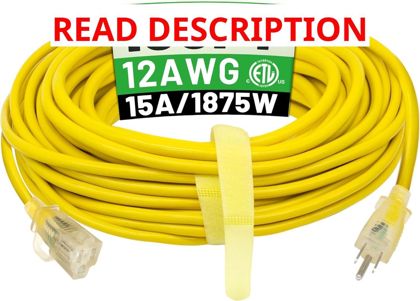100 ft 12/3 Outdoor Extension Cord SJTW Yellow