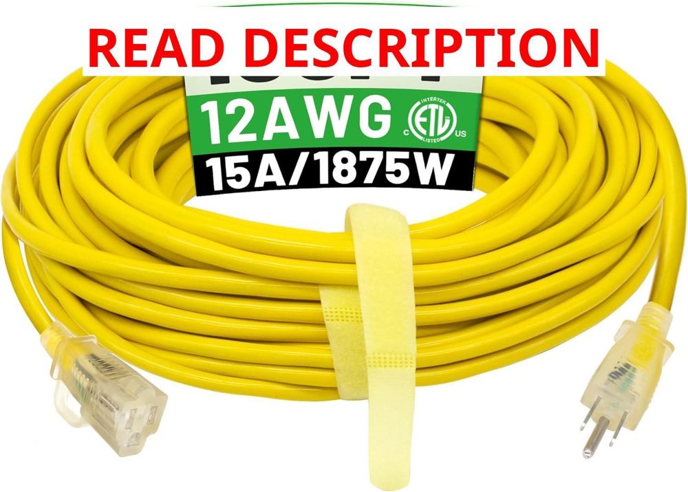 100 ft 12/3 Outdoor Extension Cord SJTW Yellow