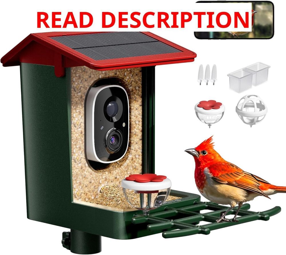 Smart Bird Feeder with Camera 2K HD Red