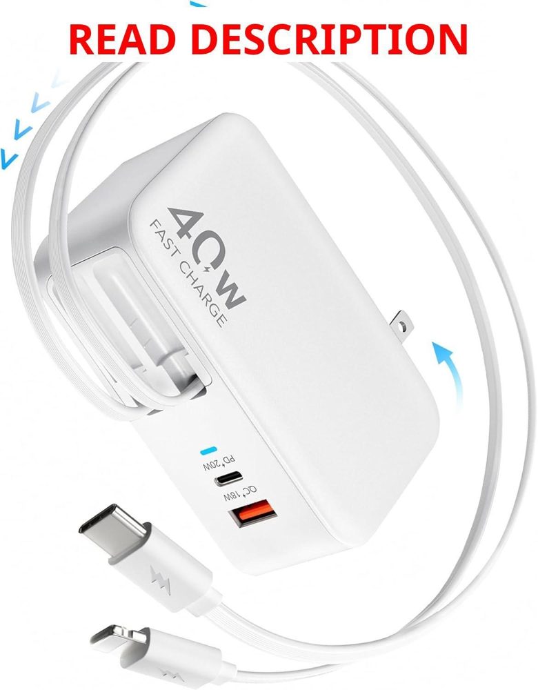 Retractable USB-C Wall Charger 40W