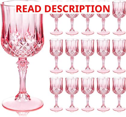 Ciaell 24 Pack Pink Plastic Wine Glasses 8oz