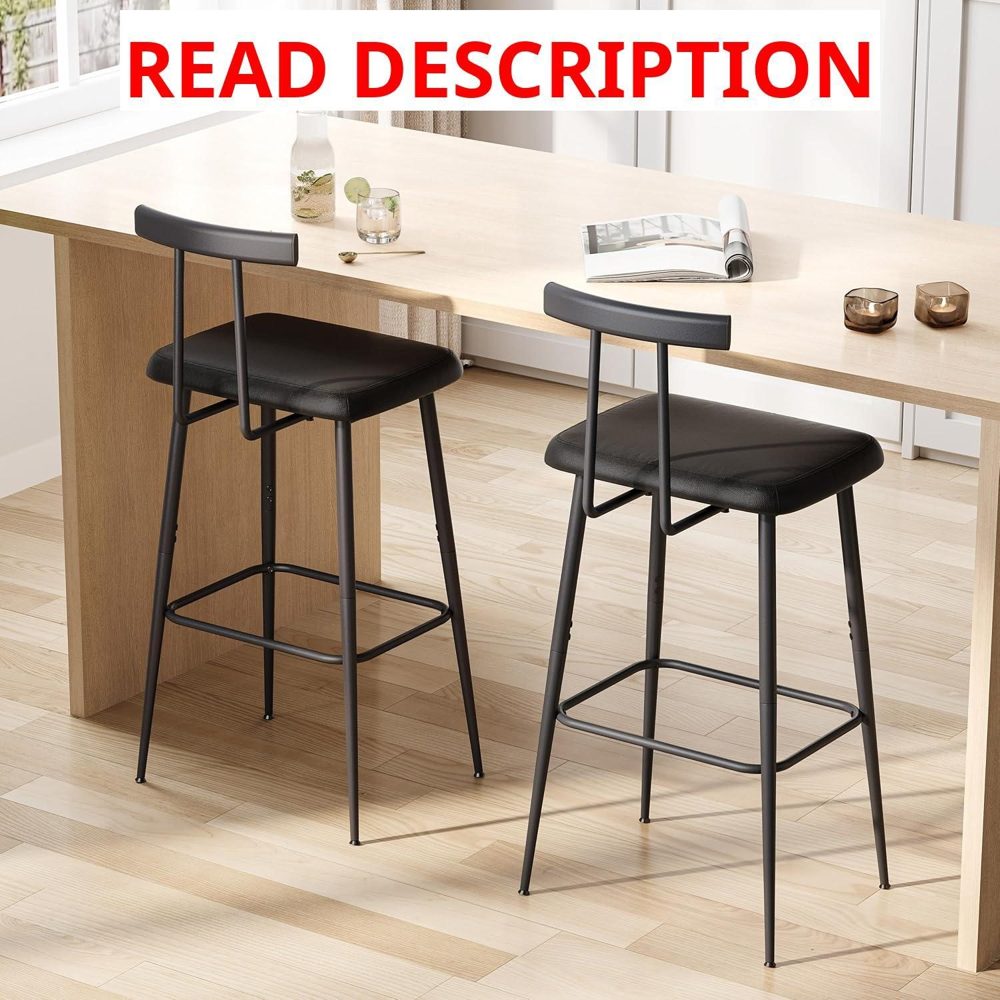 Black Bar Stool Set of 2 Tall Black Stools