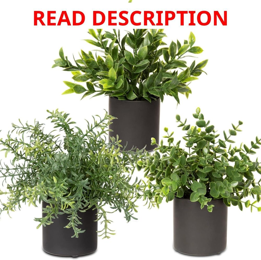 3 Pack Small Fake Plants with Ceramic Pots