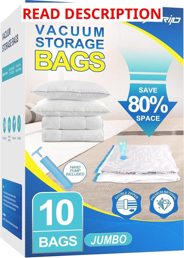 Fygrip Vacuum Storage Bags with Pump 10 Jumbo