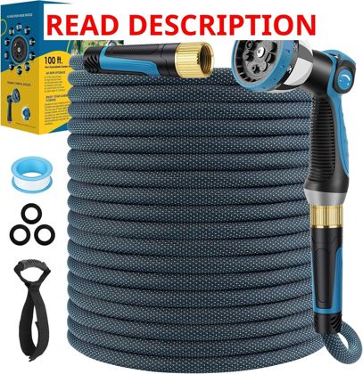 Non-Expandable 100 FT Garden Hose with Nozzle