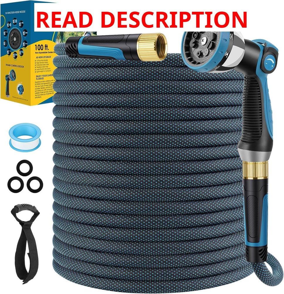 Non-Expandable 100 FT Garden Hose with Nozzle